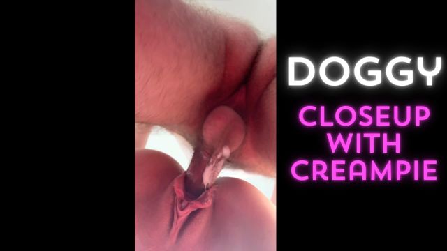 Doggystyle sex from below closeup with creampie